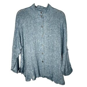 M Square Neetu Malik Navy Blue Linen Blend Button Up‎ Tunic Top Sz 2/US 12/14